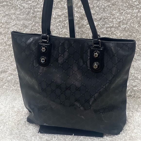 Gucci Black GG Imprime Coated Canvas Metal Stud Tote - Picture 1 of 16